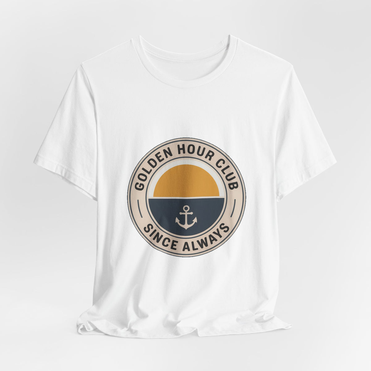 Golden Hour Club — Premium Coastal Badge Tee color-specific T-shirt mockup