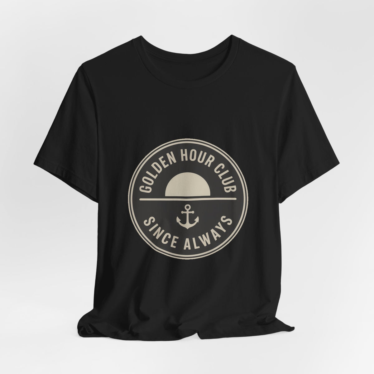 Golden Hour Club — Premium Coastal Badge Tee color-specific T-shirt mockup