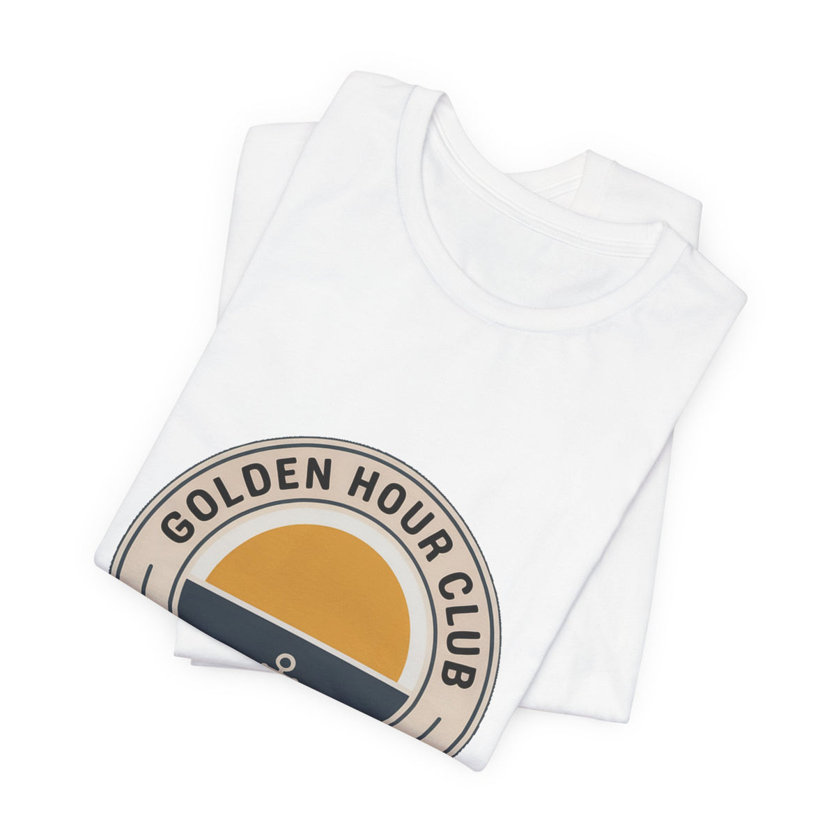Golden Hour Club — Premium Coastal Badge Tee color-specific T-shirt mockup