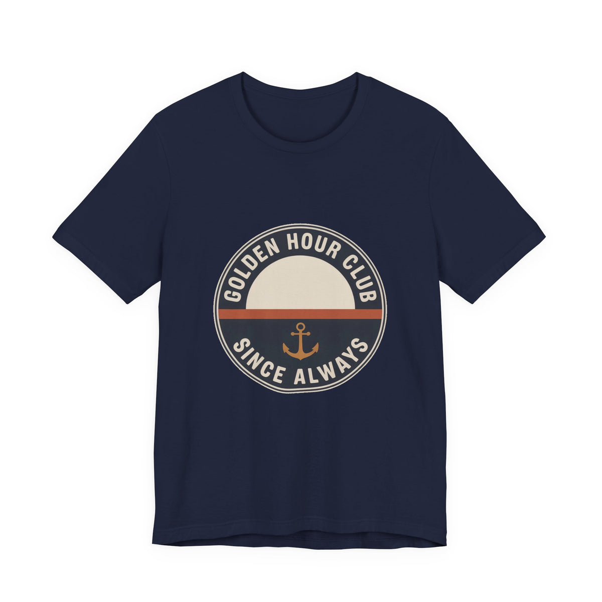 Golden Hour Club — Premium Coastal Badge Tee color-specific T-shirt mockup