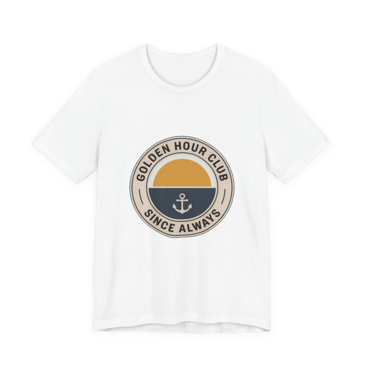 Golden Hour Club — Premium Coastal Badge Tee color-specific T-shirt mockup