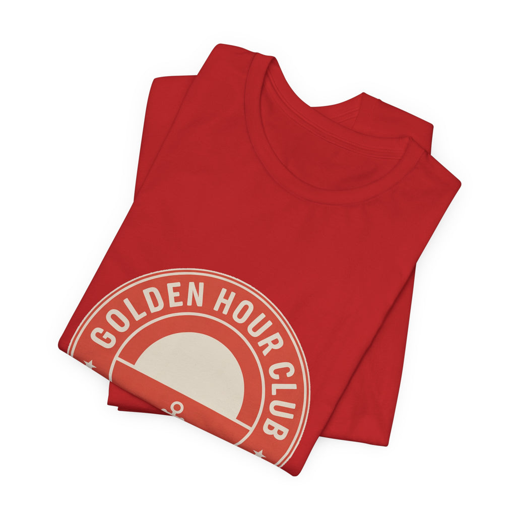 Golden Hour Club — Premium Coastal Badge Tee color-specific T-shirt mockup