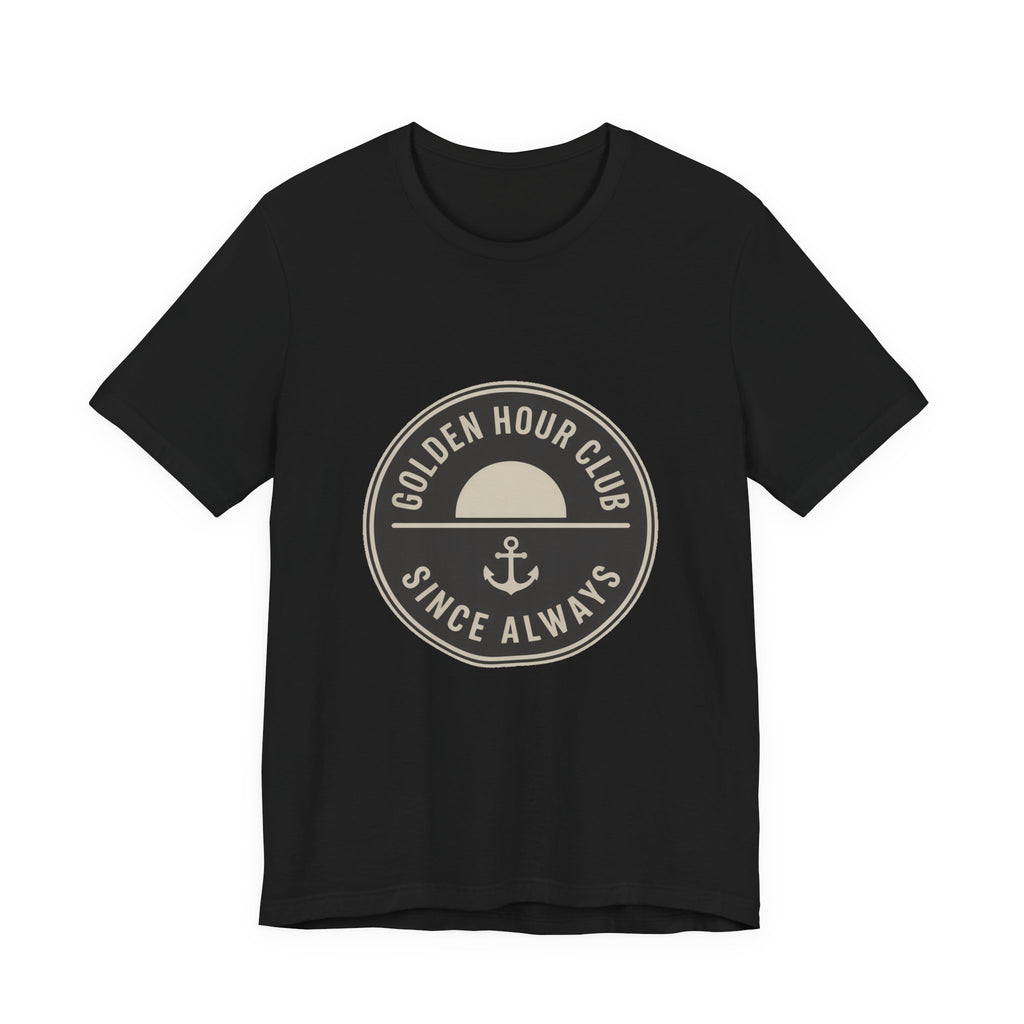 Golden Hour Club — Premium Coastal Badge Tee color-specific T-shirt mockup