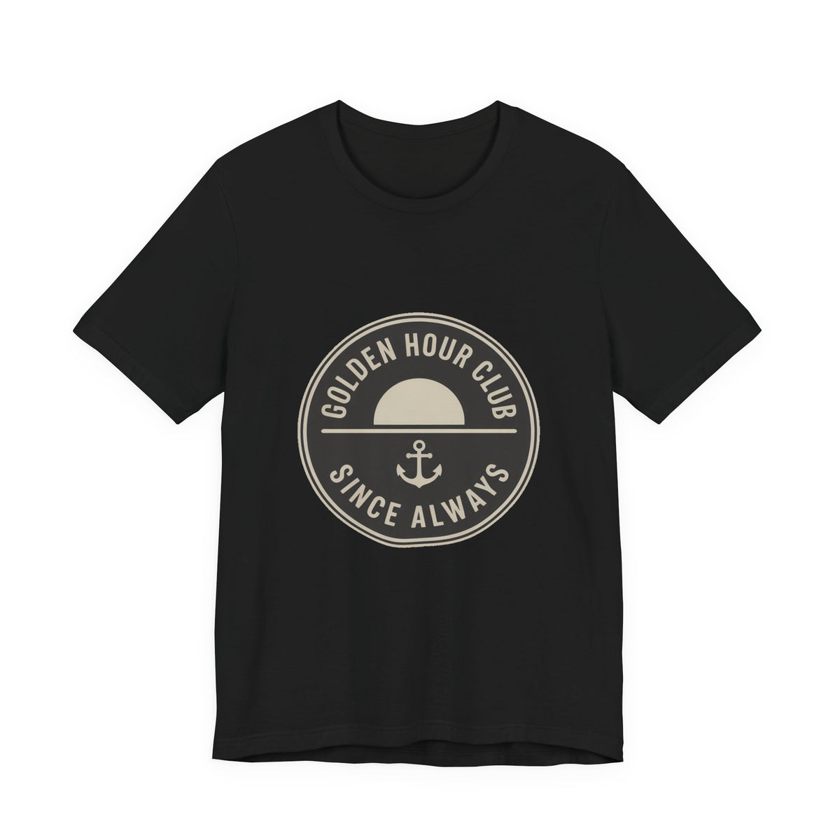 Golden Hour Club — Premium Coastal Badge Tee color-specific T-shirt mockup
