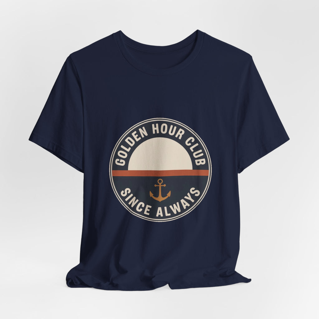 Golden Hour Club — Premium Coastal Badge Tee color-specific T-shirt mockup