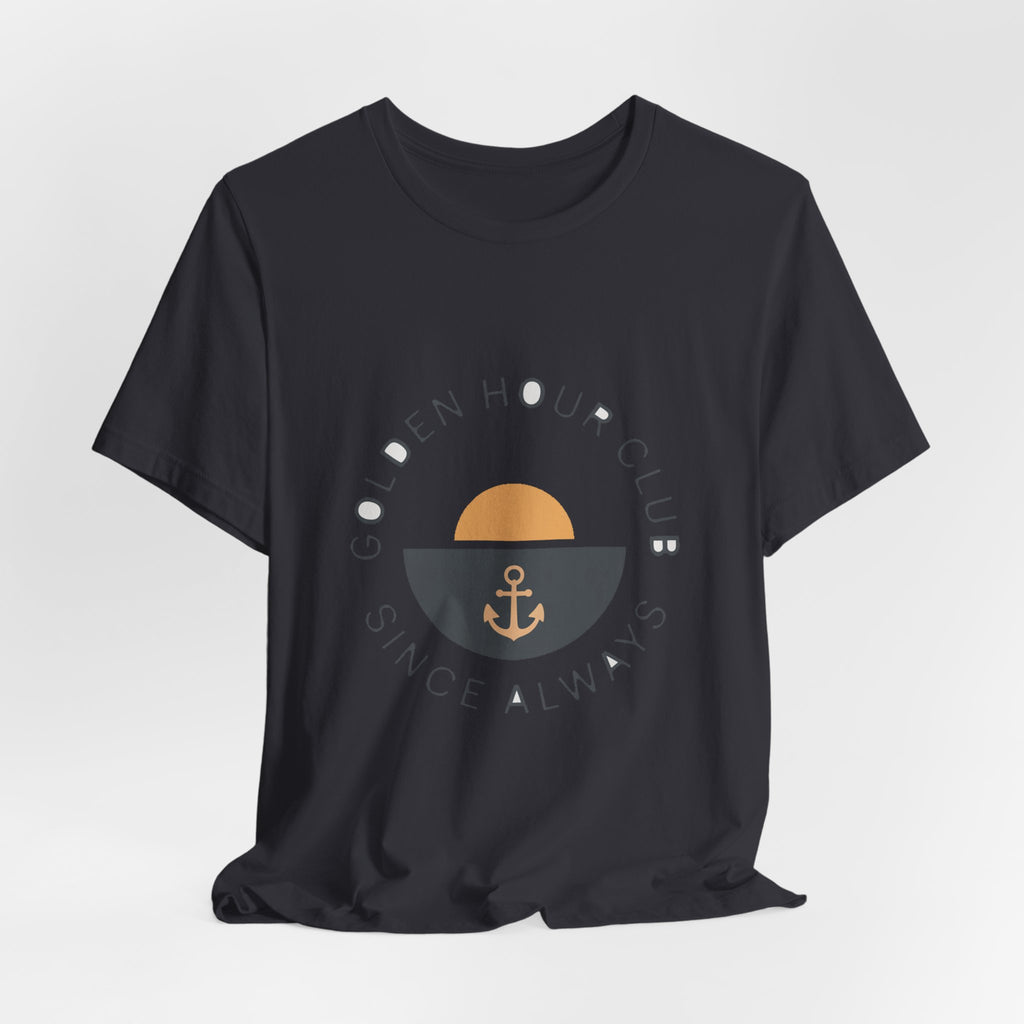 Golden Hour Club — Premium Coastal Badge Tee color-specific T-shirt mockup