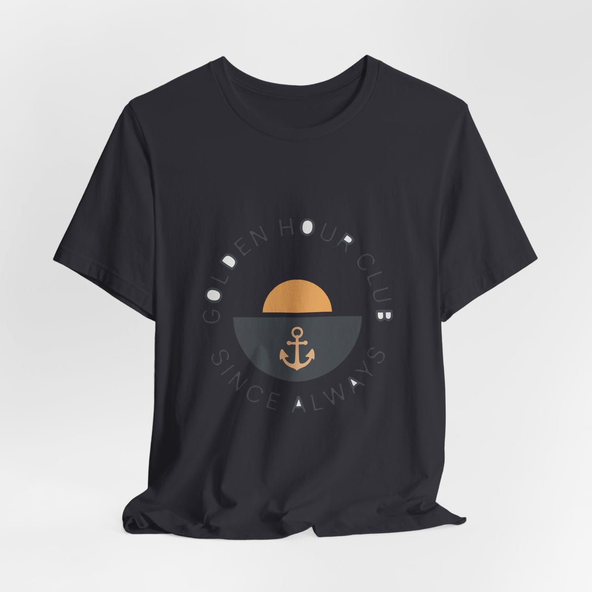 Golden Hour Club — Premium Coastal Badge Tee color-specific T-shirt mockup