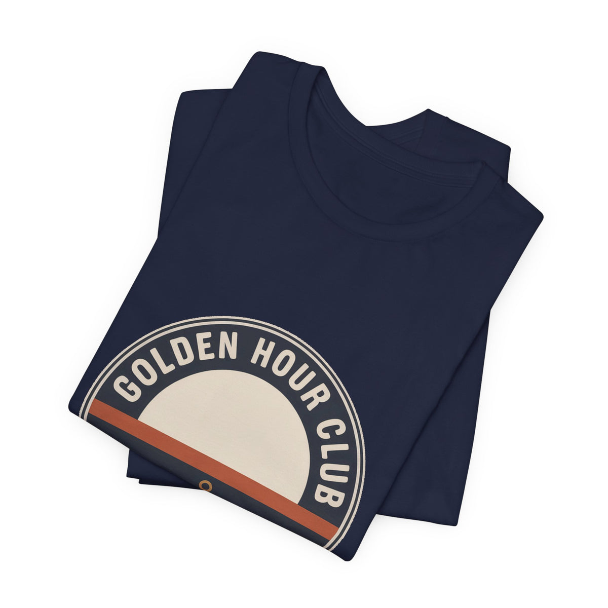 Golden Hour Club — Premium Coastal Badge Tee color-specific T-shirt mockup